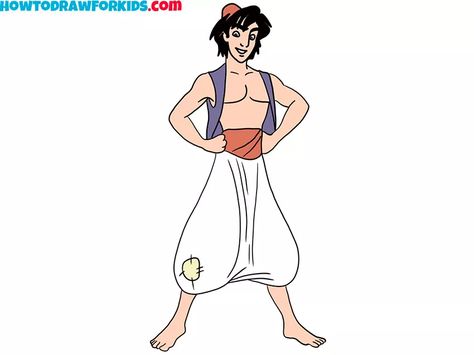 How to Draw Aladdin - Easy Drawing Tutorial For Kids Aladdin Drawing, Purple Waistcoat, Draw Cartoons, Cartoon Drawing Tutorial, Drawing Lesson, Easy Drawing Tutorial, Drawing Tutorials For Kids, Drawing Cartoon Characters, Coloring Supplies