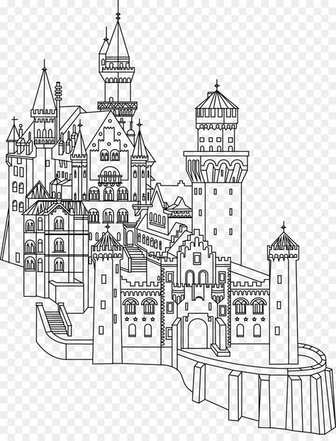 Castle Line Art, Landscape Reference, City Scape, Castle Art, Fantasy Castle, Fantasy Map, Random Art, History Lessons, Anatomy