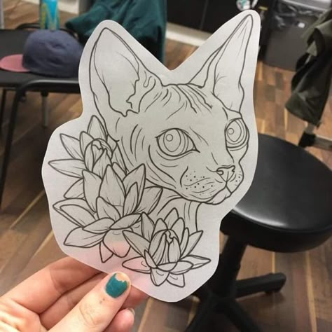 Sphynx Cat Tattoo, Sphinx Tattoo, Tattoo Gato, Big Cat Tattoo, Kawaii Tattoo, Cat Tattoo Designs, Make Tattoo, Painting Tattoo, Tattoo Style Drawings