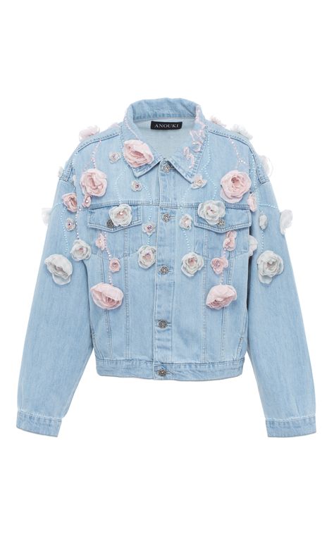 Floral denim jacket by Anouki Draw Jacket, Floral Denim Jacket, Embroidery Jeans Jacket, Ropa Upcycling, Diy Denim Jacket, Floral Print Jacket, Art Jeans, Diy Jeans, 일본 패션