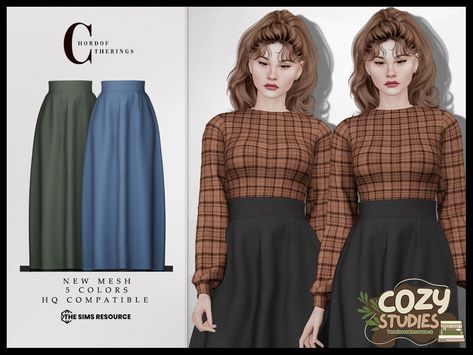 The Sims Resource - Cozy Studies Long Skirt B-104 Sims 4 Long Skirt Cc Maxis Match, Ts4 Long Skirt, Long Skirt Sims 4 Cc, Sims 4 Cozy Cc Clothes, Sims 4 Long Skirt Cc, Sims 4 Long Skirt, Pleated Long Skirt, Pelo Sims, Sims 1