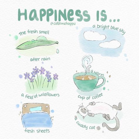 Kaitlyn • Drawing Positivity on Instagram: “Just a few things that never fail to make me smile.  What are a few things that bring you happiness?  Find me @colormehappii for more…” Self Care Activities, Self Improvement Tips, I Smile, Study Motivation, Quote Aesthetic, Pretty Words, Take Care Of Yourself, Happy Life, Positive Vibes