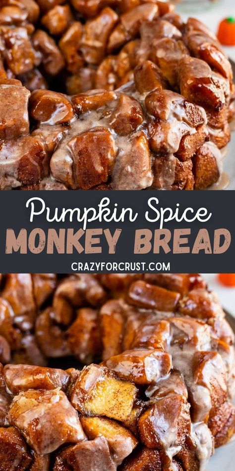 Pumpkin Spice Monkey Bread, Pumpkin Spice Glaze, Autumn Brunch Recipes, Pumpkin Monkey Bread, Ms Recipes, Cinnamon Roll Monkey Bread, Monkey Bread Recipe, Recipes Pumpkin, Pumpkin Loaf