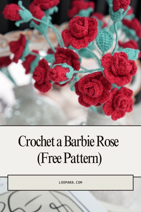 How to Crochet a Barbie Rose Flower pin Crochet Rosebud Pattern Free, Crochet Bouquet Pattern Free, Crochet Roses Free Pattern, Crochet Flower Pattern Free, Free Crochet Pattern Flower, Free Crochet Rose Pattern, Flower Crochet Pattern, Crochet Rose Pattern, Miniature Rose