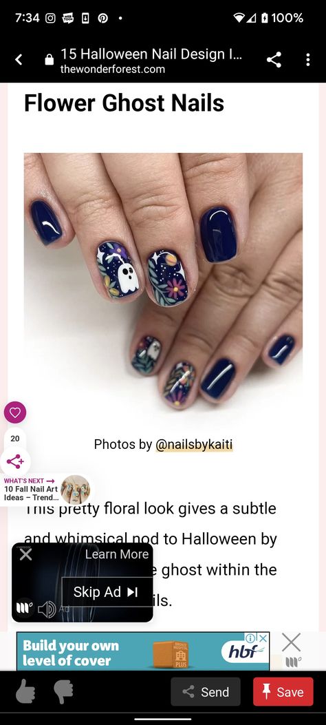 Flower Ghost, Ghost Nails, Halloween Nail Designs, Fall Nail Art, Autumn Nails, Flower Nails, Halloween Nails, Ghost, Manicure