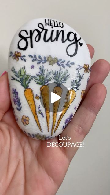 Shelley Clark Sizemore on Instagram: "Decoupage napkins onto rocks ! This is a fun way to add designs to rocks, and it’s super easy! Base coat : two coats white chalk paint (Folk Art - Adirondack White) Liquitex Matte Medium is available at JoAnn, Michael’s, Amazon ! You could also use Mod Podge to adhere, I just do not use this product as it yellows quickly. Make sure you peel your napkin layers down to one ply so you don’t have any lumps ! I’m using tweezers to peel away extra layers. Because matte medium is MATTE - now I can watercolor or Derwent Inktense on top of this design ! Plus use my paint pens for lettering, the possibilities are endless! Have fun ! Authentic Santorini stones and real Sugar Stones are available at StonesByShelley.Etsy.com ! Decoupage supply: Beautiful Derwent Inktense, Matte Medium, Decoupage Napkins, White Chalk Paint, White Chalk, Mod Podge, Paint Pens, Base Coat, Tweezers