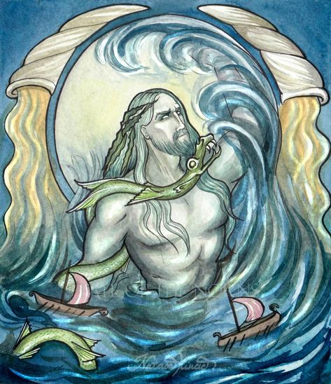 Aegir by NatasaIlincic on DeviantArt Aegir Norse Mythology, Njord Norse Mythology, Natasa Ilincic, Ocean God, Norse Deities, Gods Artwork, Norse Gods, Celtic Gods, Norse Myth