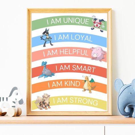 Pokemon Affirmation Poster Printable, Positive Kids Room Decor, Pokemon PRINTABLE Wall Art for Nursery, Bedroom, Preschool, Pokemon Gift - Etsy Pokemon Bedroom Wallpaper, Pokemon Bathroom Ideas, Subtle Pokemon Decor, Pokemon Room Decor Ideas, Pokemon Bedroom Decor, Pokemon Boys Bedroom, Boys Pokemon Bedroom Ideas, Pokemon Room Aesthetic, Pokemon Bedroom Kid Rooms