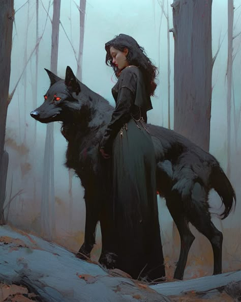 Wolf And Girl, Black Wolf, A Wolf, Fantasy Inspiration, Character Portraits, Dark Fantasy Art, Fantasy Character Design, In The Woods, Wolves