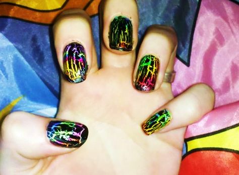 Rainbow Shatter Nails Scene Kid Aesthetic, Crackle Nail Polish, Crackle Nails, Rainbow Water, Water Marble Nails, Marble Nail Designs, Water Marbling, Marble Nail, Water Marble