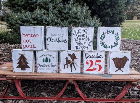 #christmasdecoration #christmasgift Wood Scrap Christmas Projects, Wood Block Christmas Crafts, Christmas Wood Block Crafts, 2 X 4 Crafts, 2x4 Decor, Christmas Wood Blocks, Holiday Woodworking Projects, Wood Blocks Christmas, Christmas Crafts Ideas