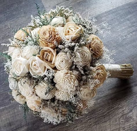 Winter Sola Flower Bouquet Champagne Wedding Flowers for - Etsy Taupe Wedding Flowers, Fairytale Wedding Flowers, White Light Wedding, Wood Wedding Flowers, Wedding Flowers For Bride, Beige Bouquet, Winter Wedding Flowers Bouquets, Neutral Color Wedding, Neutral Bridal Bouquet