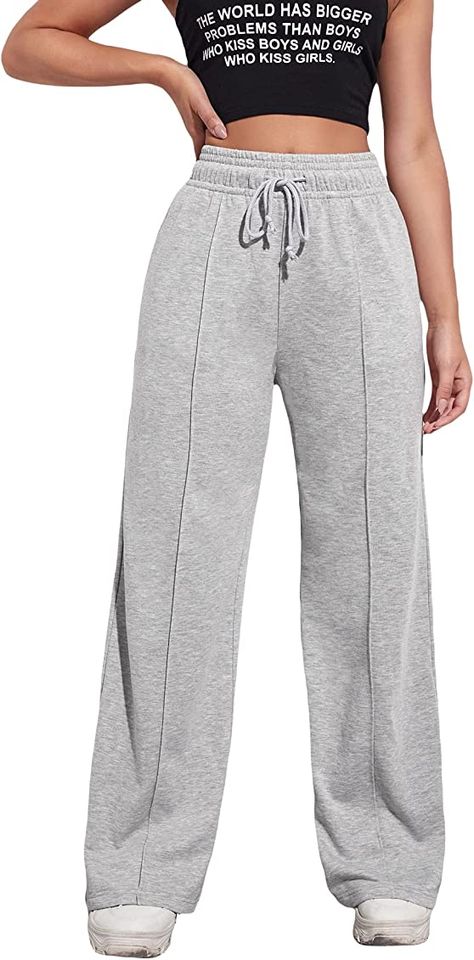 Amazon.com: MakeMeChic Women's Drawstring Waist Sweatpants Casual Straight Leg Pants Light Grey XL : Clothing, Shoes & Jewelry Casual Straight Leg Pants, Straight Leg Sweatpants, Cute Sweatpants, Grey Sweats, Baggy Sweatpants, Wide Leg Sweatpants, Casual Wide Leg Pants, Sweat Pants, Dream Clothes