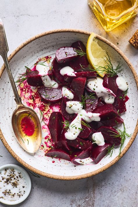 Recipe With Yogurt, Roasted Root Veggies, Beetroot Salad, Root Veggies, Beet Recipes, Vegetarian Main Dishes, Cold Salad, Toasted Pine Nuts, Beet Salad