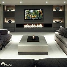 Tv On The Wall, Tv Mounted, Feature Wall Living Room, Fireplace Tv Wall, Flat Screen Tv, Living Room Decor Fireplace, Tv Wall Design, Home Fireplace, Living Room Tv Wall