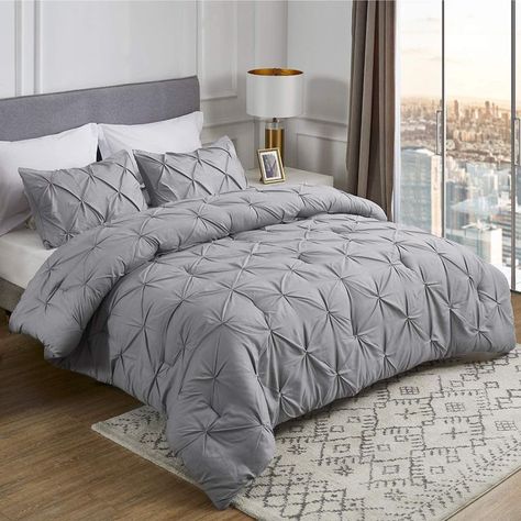 Grey Bed Set, Gray Bed Set, Pintuck Bedding, Pintuck Comforter, Bedding Sets Queen, King Size Comforter, King Size Comforter Sets, Grey Comforter Sets, Grey Bed