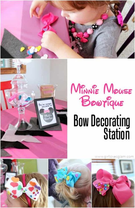 Minnie Mouse Bowtique Bow Decorating Station Party on www.girllovesglam.com Mickey Mouse Birthday Games, Minnie Mouse Games, Minnie Mouse Themed Birthday Party, Birthday Party Details, Twodles Birthday, Minnie Mouse Birthday Decorations, Minnie Mouse 1st Birthday, Minnie Birthday Party, Minnie Mouse Theme