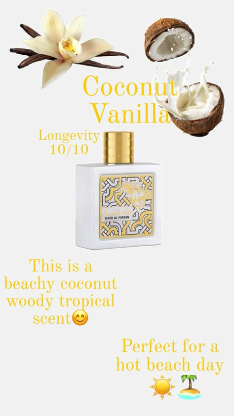 Coconut fragrances. Vanilla Scents, Coconut Perfume, Coconut And Vanilla, Fragrance Lab, Fragrances Perfume Woman, Vanilla Perfume, Perfume Collection Fragrance, Shower Skin Care, Smelling Good