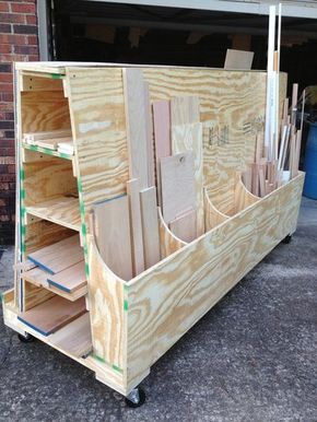 Easy to build Lumber Cart / Rack (Inspiration) Lumber Cart, Lumber Storage Rack, Cabinet Woodworking Plans, Lumber Rack, Wood Storage Rack, Workshop Layout, Lumber Storage, Into The Wood, Workbench Plans