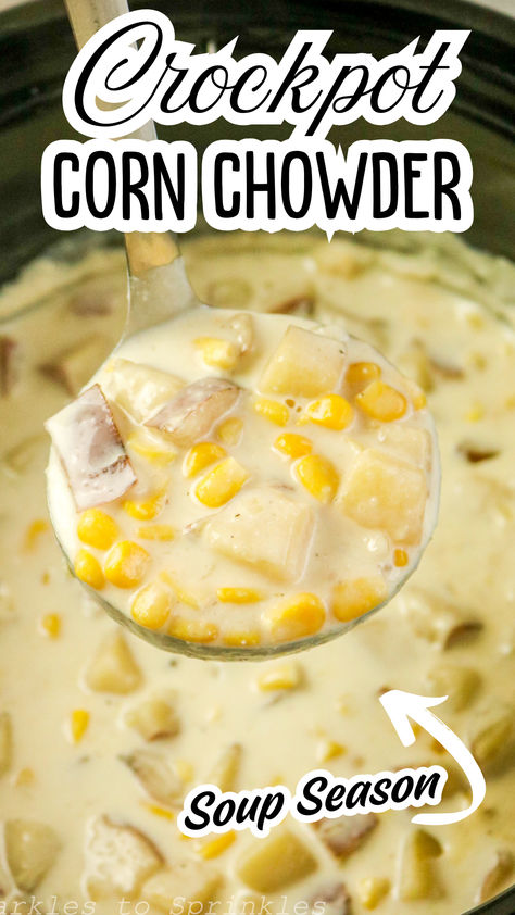 There’s nothing better than a warm, comforting bowl of crockpot corn chowder, especially when it’s so easy to make! This creamy, hearty soup combines the sweetness of corn with the richness of half-and-half, plus the smoky flavor of bacon to give it a perfect savory finish. Slow Cooker Corn And Potato Chowder, Creamy Corn Chowder Soup, Crockpot Corn Chowder Easy, Soup Recipes Corn Chowder, Gluten Free Corn Chowder Recipe, Corn Chowder Recipe Easy, Easy Chicken Corn Chowder, Corn Chowder Crockpot, Best Corn Chowder Recipe