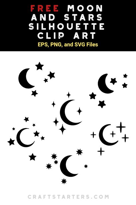 Moon And Stars Silhouette, Moon And Stars Svg Free, Stars Svg Free, Moon Svg Free, Moon And Stars Tattoo Designs, Moon And Stars Drawing, Moon And Star Tattoo, Moon And Stars Svg, Moon And Stars Art