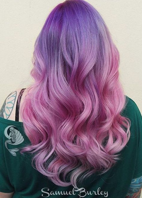 Lilac And Pink Hair, Lilac Pink Hair, Purple To Pink Ombre Hair, Pastel Pink And Purple Hair, Lavender Pink Hair, Pink And Lavender Hair, Pastel Pink Hair Ombre, Lavender Hair Color Ideas, Cotton Candy Pink Hair