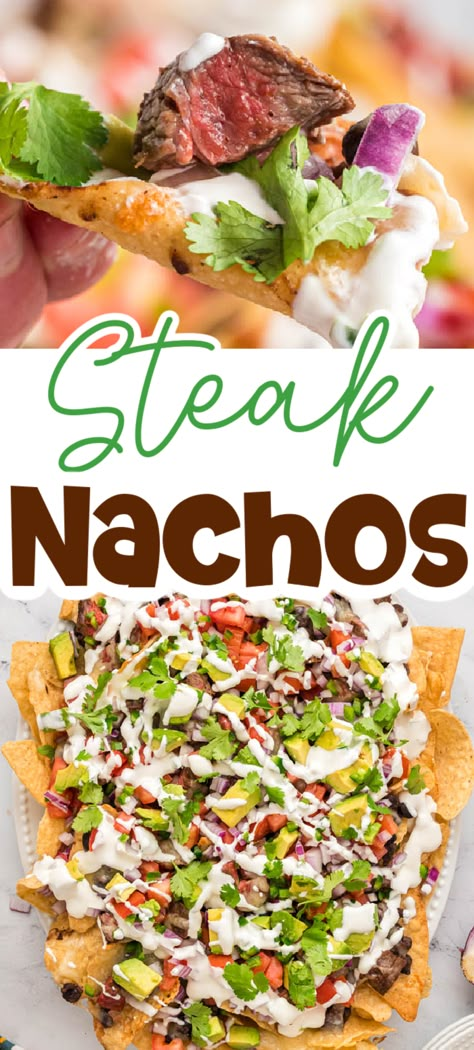 Steak Nachos Recipe, Steak Nachos, Nachos Recipe Beef, Nacho Toppings, Skirt Steak Recipes, Mexican Flavors, Easy Steak, Tailgating Recipes, Hearty Meal