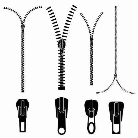 Zip pulls or zipper pullers close open z... | Premium Vector #Freepik #vector #zipper #zip #objects #cloth Open Zipper Drawing, Zipper Flat Sketch, Zipper Technical Drawing, Zip Drawing, Zipper Illustration, Zipper Reference, Zip Tattoo, Zip Illustration, Zip Vector