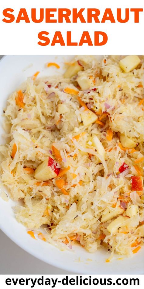 Sauerkraut Salad, Fermented Sauerkraut, Sauerkraut Recipes, Wfpb Recipes, Polish Recipes, German Food, Sweet And Sour, Food Printables, No Cook Meals