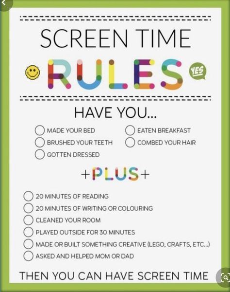 Home Rules For Kids Charts, Chores For Tablet Time, Screentime Rules For Kids, Kids Summer Screen Time Rules, Homeschool Rules, After School Checklist, Kids Checklist Daily Routines, Uppfostra Barn, Screen Time Rules