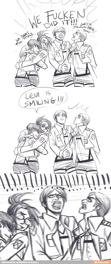 I love everybody's face at the end but just look ate mike Levi Smiling, Funny Mike, Aot Funny, Aot Memes, Attack On Titan Comic, Attack On Titan Funny, Titans Anime, Attack On Titan Fanart, Attack On Titan Levi