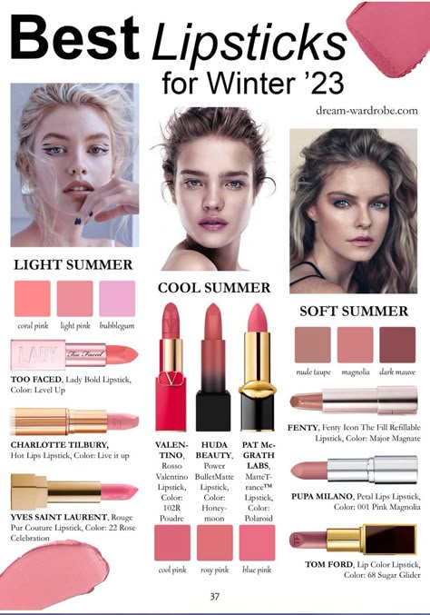 Soft Summer Red Lipstick, Soft Summer Lipstick Colors, Light Summer Lipstick, Soft Summer Lipstick, True Summer Makeup, Lipstick Color Palette, Light Summer Makeup, Summer Lipstick Colors, Soft Summer Fashion