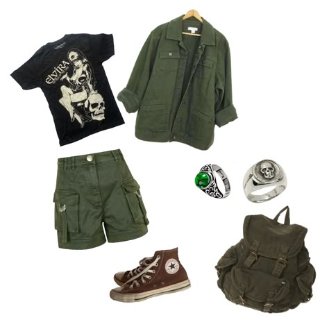 Green Asthetics Outfit, Casual Summer Grunge Outfits, Green Grunge Outfit Men, Green Shorts Outfit Aesthetic, How To Style A Green Shirt, Grunge Outfit Board, Green Cargo Shorts Outfit, Green Aesthetic Clothes, Grunge Summer Fits