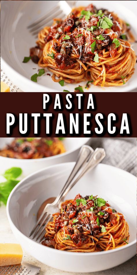 This is one of my favorites! A little more special than the usual tomato sauce. This traditional puttanesca sauce recipe is bursting with so much robust flavor! #puttanesca #puttanescasauce #puttanescarecipe #sauce #pastasauce #italianfood Putineska Sauce, Puttanesca Sauce Traditional, Pasta Puttanesca Recipe Authentic, Puttenesca Recipes, Authentic Meatballs, Eggplant Puttanesca, Quiche Tarts, Pasta Receipes, Pasta Puttanesca Recipe