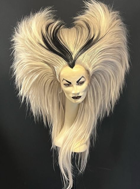 Long Hair Unique Styles, Unique Straight Hairstyles, Weird Hairstyles For Women, Drag Wig Styles, Geometric Hairstyles, Odd Hairstyles, Drag Wigs Styling, Drag Hairstyles, Insane Hairstyles