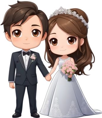 Wedding Cartoon Couple, Wedding Cartoon, Cartoon Wedding, Wedding Couple Cartoon, Chibi Couple, Wedding People, Wedding Clipart, Wedding Preparation, Heart Tree