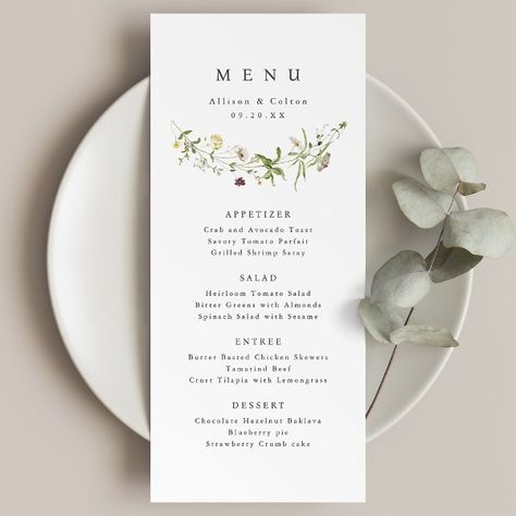 Sage Green Elegant Wildflower Rustic Boho Wedding Menu Wedding In Spring, Vintage Winter Weddings, Modern Rustic Wedding, Country Garden Wedding, Rustic Modern Wedding, Country Garden Weddings, Rustic Boho Wedding, Rustic Boho, Country Garden