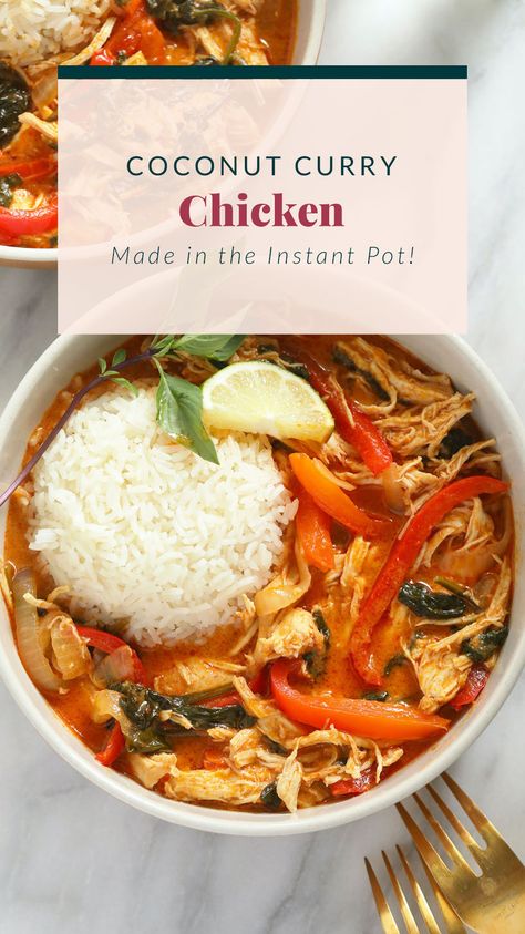 Say hello to your new favorite Instant Pot recipe -> Instant Pot Coconut Curry Chicken. This Thai coconut curry chicken is made with full-fat coconut milk, Thai red curry paste, chicken breast, and tons of veggies! Thai Red Curry Chicken Instant Pot, Instapot Coconut Curry Chicken, Thai Coconut Curry Chicken Instant Pot, Instant Pot Red Curry Chicken, Instant Pot Coconut Curry Chicken, Red Curry Paste Chicken, Chicken Red Curry, Thai Coconut Curry Chicken, Instant Pot Thai