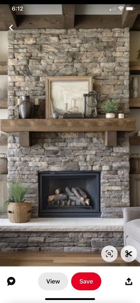 Stone Fireplace With Windows On Sides, Fireplace Rock Wall, Fireplace Faux Stone, Stone Fireplace Vaulted Ceiling, River Stone Fireplace, Stone Fireplace Ideas, Fieldstone Fireplace, Wood Stove Hearth, Stone Veneer Fireplace