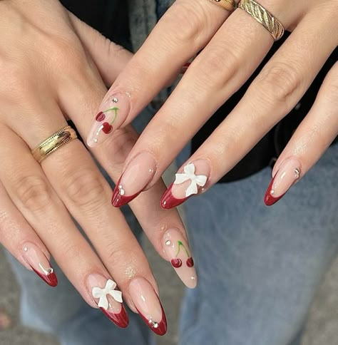 White French Nails, Acrylic Nails Stiletto, Nail Art French, Coquette Nails, Ideas Uñas, 2024 Nails, Nagel Tips, Cherry Nails, French Nail Art