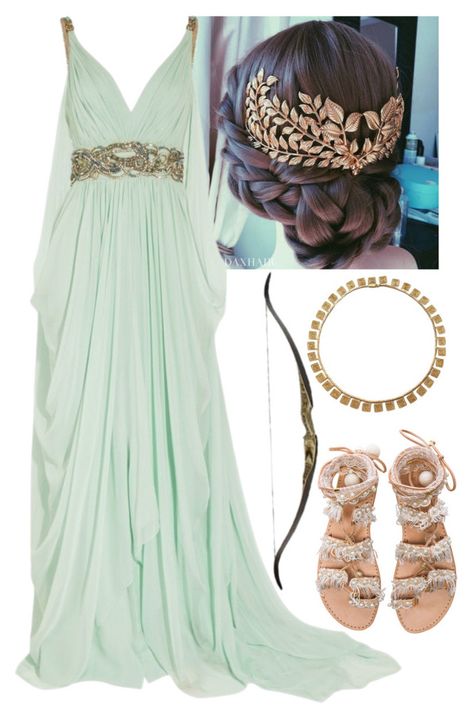 "Artemis" by maiabanshee ❤ liked on Polyvore featuring Elina Linardaki and Lalaounis Athena Goddess Costume, Roman Women Dress, Artemis Costume, Greek Inspired Dress, Greek Outfit, Mood Board Fashion Inspiration, Roman Dress, Asian Style Dress, Goddess Outfit