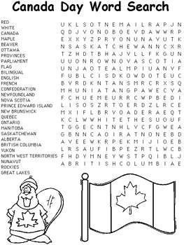 Birthday Party Activities For Kids, Party Activities For Kids, Canada Party, Canada Day Crafts, Canada Day Party, Kids Word Search, I Am Canadian, Canada Holiday, World Thinking Day