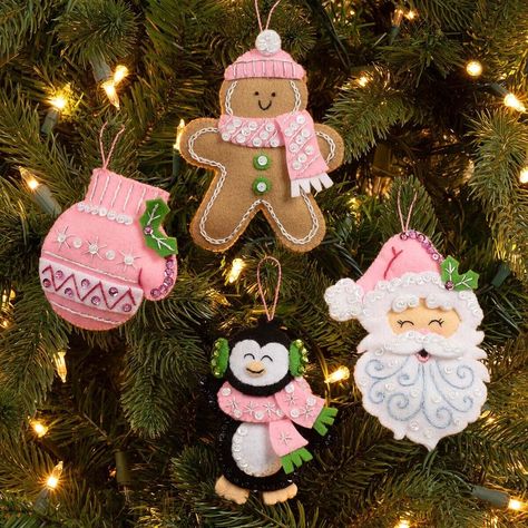 Bucilla® Santa Sweet Felt & Sequin Kit Christmas Hand Embroidery Patterns Felt Ornaments, Reindeer Ornament Craft, Bucilla Felt Ornaments, Felt Christmas Cookie Ornaments, Felt Ornament Christmas Tree, Felt Bow Ornament, Santa Felt Ornament, Hand Sewn Felt Ornaments, Felt Flower Ornaments