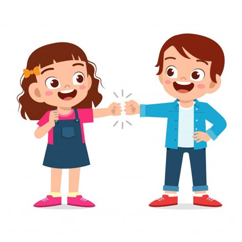 Happy cute little kids boy and girl fist... | Premium Vector #Freepik #vector #children #character #cartoon #friendship Cartoon Friendship, Happy Emoticon, Valentines Day Doodles, Image Positive, Boy And Girl Cartoon, Children Cartoon, Kids Vector, Fist Bump, Character Cartoon