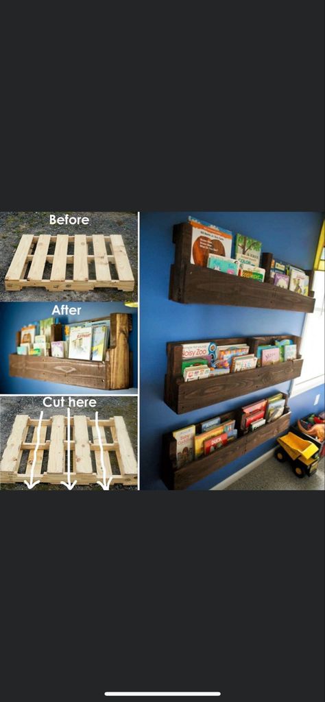 Palette Bookshelf, Pallet Bookshelves, Pallet Furniture Indoor, Pallet Kids, Pallet Bookshelf, Creative Bookshelves, Ranch House Decor, Wood Projects For Kids, Diy Shoe