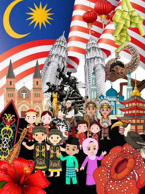 Malaysian Culture Illustration, Poster Kebudayaan Malaysia, Buku Skrap Kemerdekaan, Malay Culture Illustration, Visit Malaysia Poster Design, Merdeka Poster Design, Merdeka Poster Drawing, Poster Pelancongan Malaysia, Poster Visit Malaysia