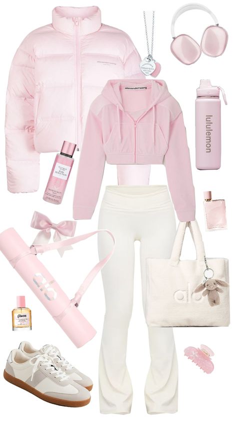 #pilatesprincess #wishlist #yoga #sports #outfit #aesthetic #flareleggings #pinkaesthetic Pink Fitness Aesthetic, Pilates Outfit Aesthetic, Pink Pilates Princess Aesthetic, Sports Outfit, Gym Aesthetic, Pink Workout, Workout Aesthetic, Outfit Aesthetic, Pink Princess