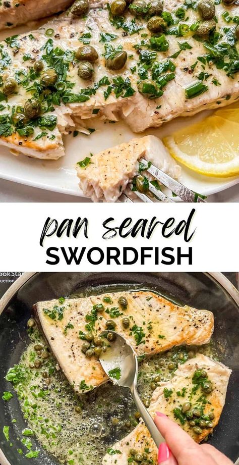 This flavorful pan seared swordfish steak is so simple to make and tastes wonderful. Swordfish Recipes Pan Seared, Pan Seared Swordfish, Swordfish Steak Recipe, Swordfish Steak, Seafood Dinner Recipes, Swordfish Recipes, Fish Dinner Recipes, Homemade Cookbook, Best Seafood Recipes