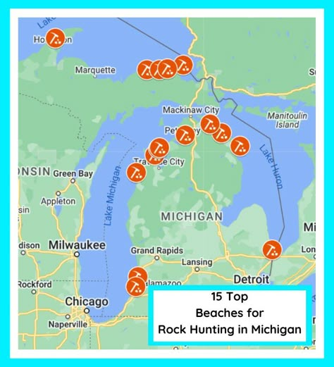 Michigan Rockhunting 2023: 15+ Top Spots for Rockhounding and Rock Hunting in Michigan (MAP) | My Michigan Beach and Michigan Travel Lake Michigan Stones, Michigan Travel Destinations, Michigan Camping, Chicago Beach, Michigan Map, Manitoulin Island, Michigan Adventures, Michigan Road Trip, Mackinaw City