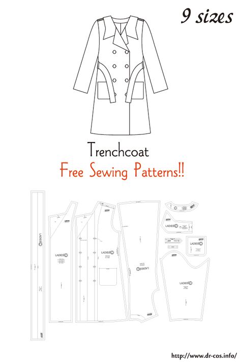 Kids Trench Coat, Trench Coat Pattern, Sewing Pattern Pieces, Sewing Coat, Coat Sewing, Free Pdf Sewing Patterns, Coat Pattern Sewing, Men Coat, Sewing School